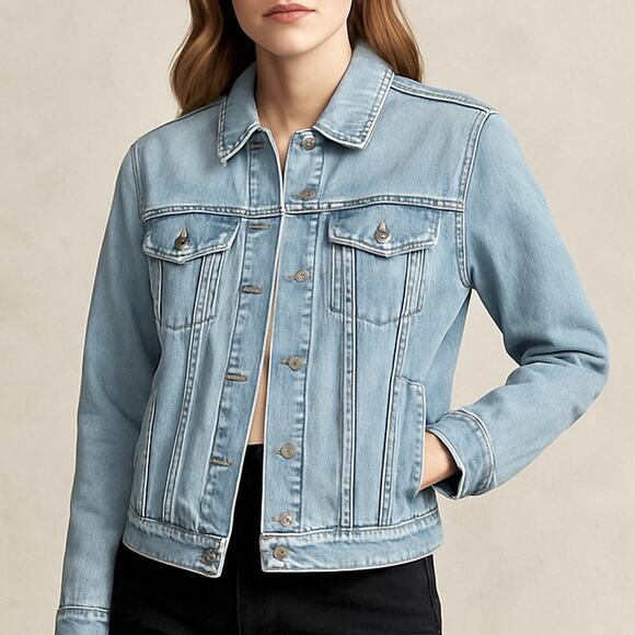 Ralph Lauren 90s Vintage Distress Light Medium Denim Jean Jacket Boho MED - Picture 2 of 13